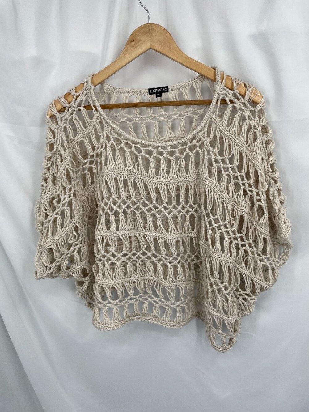 EXPRESS Beige Knit Cropped Poncho Top